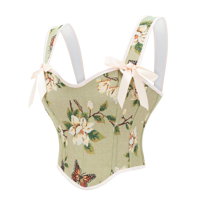 Women Vintage Butterfly Floral corset Crop Top Strap Boned bustier